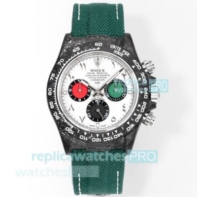 TWF Swiss Replica Rolex 4130 Daytona Carbon Fiber Case Green Leather Strap Watch 